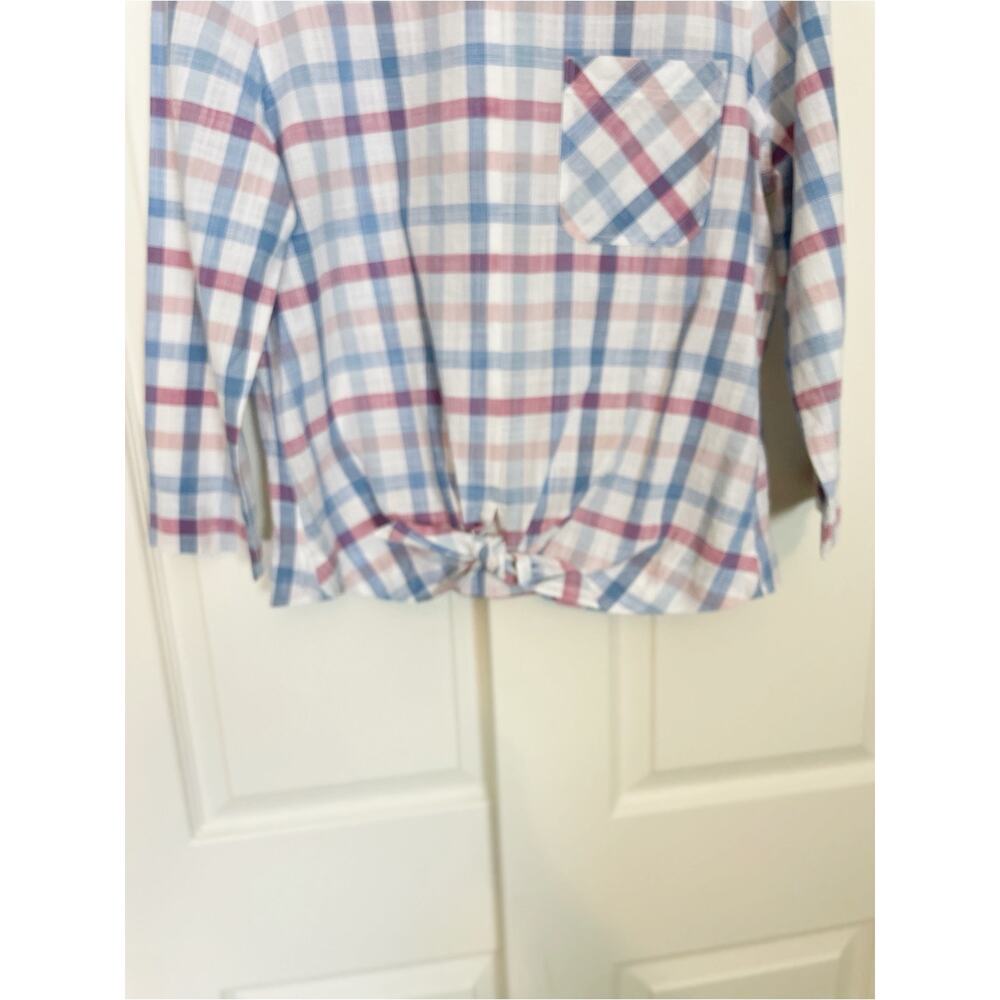 Barbour Harbourside Plaid Blouse Tie Hem Cotton Top NWT Sz 8 - Picture 4 of 10